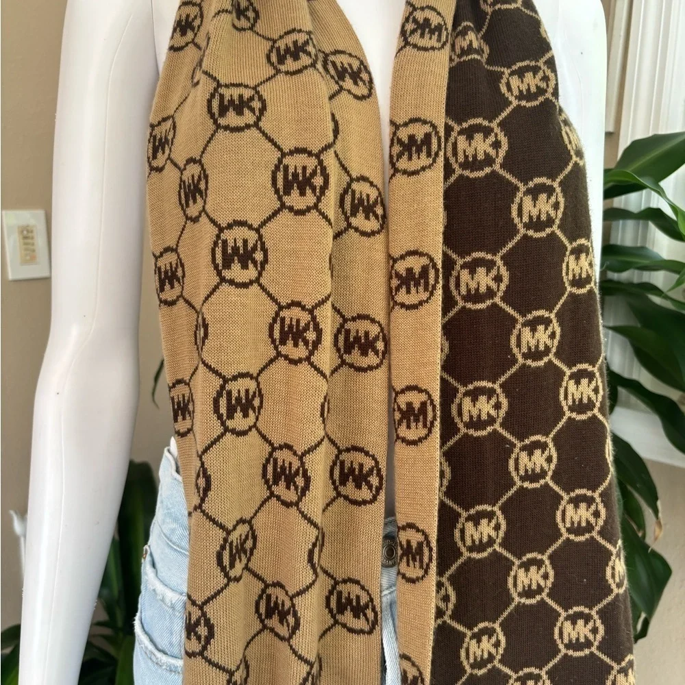 Michael Kors Brown and Tan Logo Scarf - Picture 2 of 5